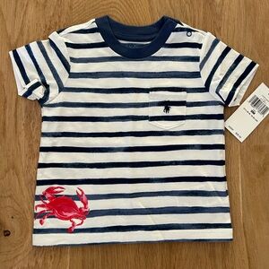 Polo Ralph Lauren Blue White Striped Crab Short Sleeve Tee Shirt Size 9M